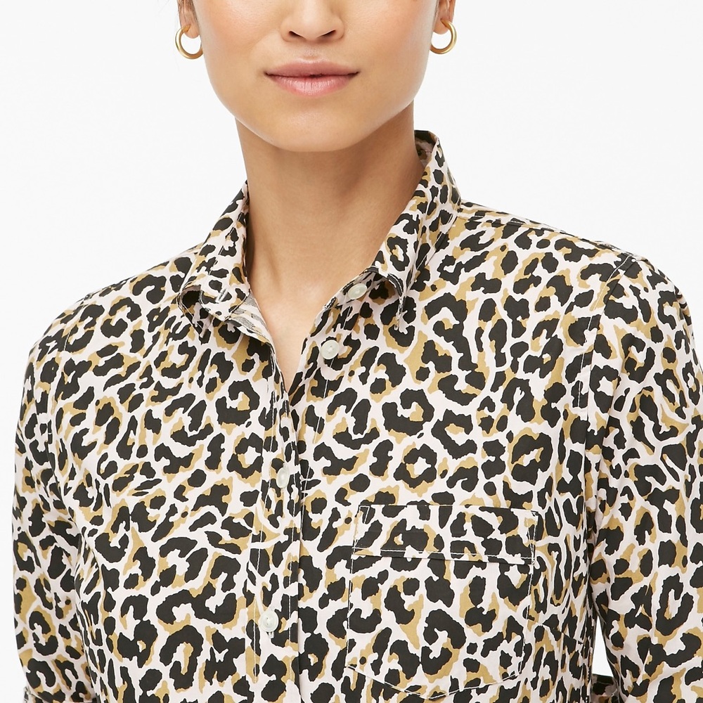 J Crew Leopard Button-Up Cotton Poplin Shirt - Picture 2 of 7